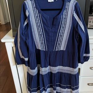 Size L Fat Face Embroidered Navy Blue Dress